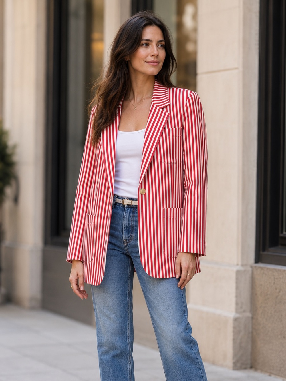 Vintage Liz Claiborne Collection Red White Striped Blazer Size 8
